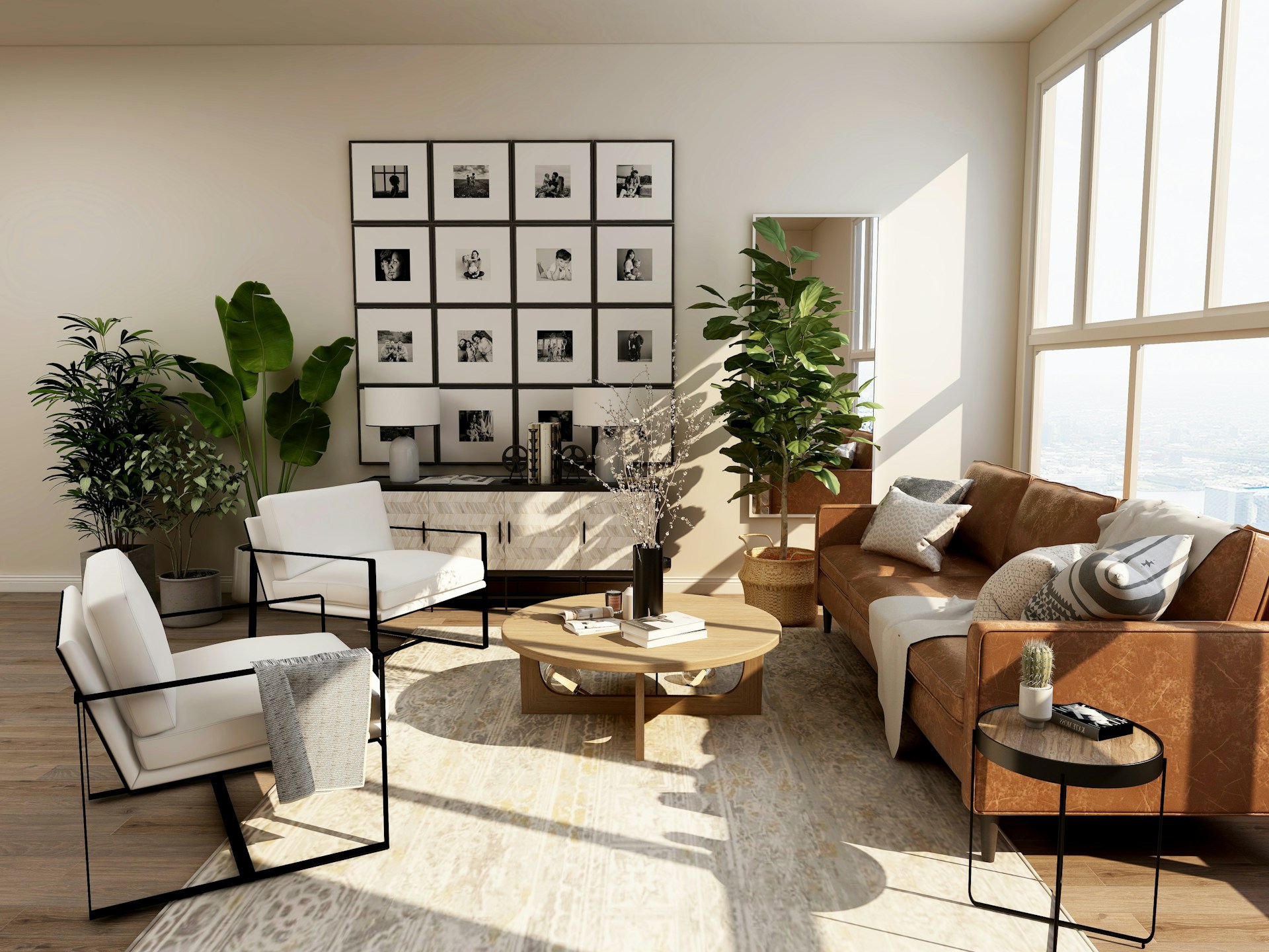 A warm, light-filled lounge with comfortable seating